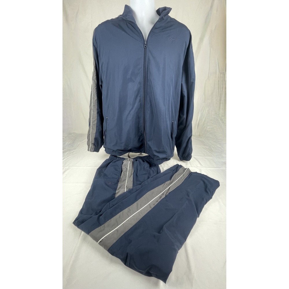 VINTAGE REEBOK TRACKSUIT SET MENS XL BLUE GREY OLD REEBOK LABEL‎ Y2K ERA